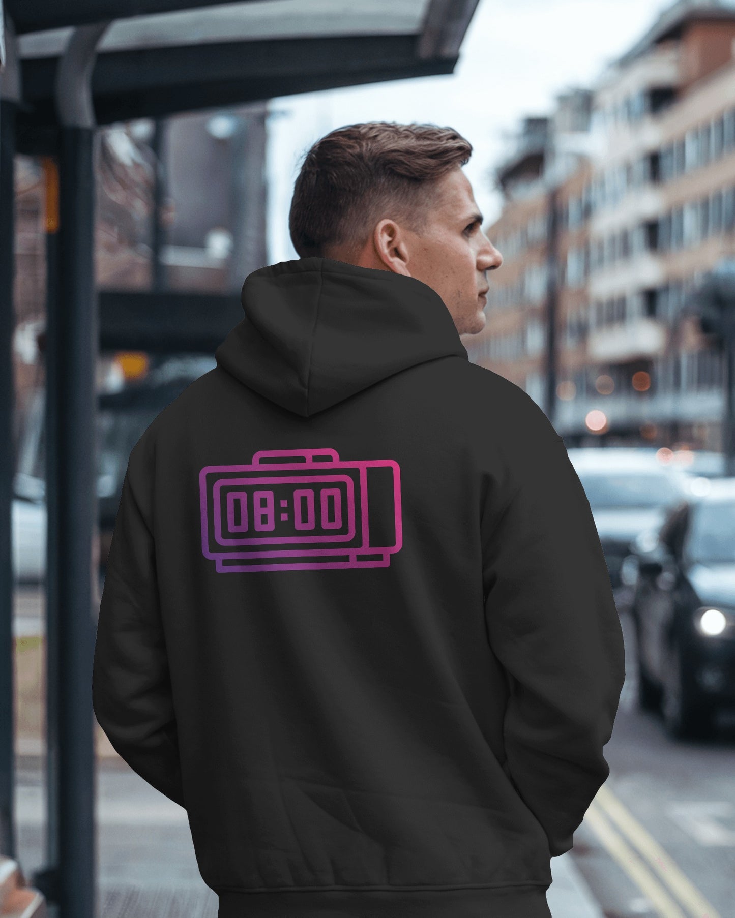 Retro Alarm Clock Men's Back Design Heavy Blend™ Hoodie
