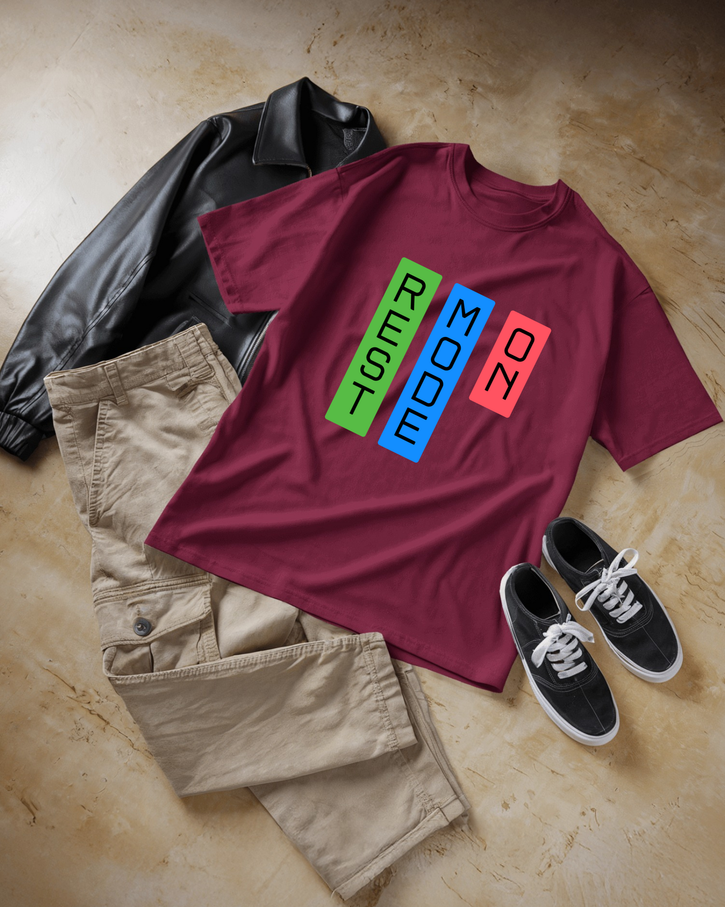 Rest Mode On Men Heavy Cotton Tee - Comfortable Relaxation T-Shirt