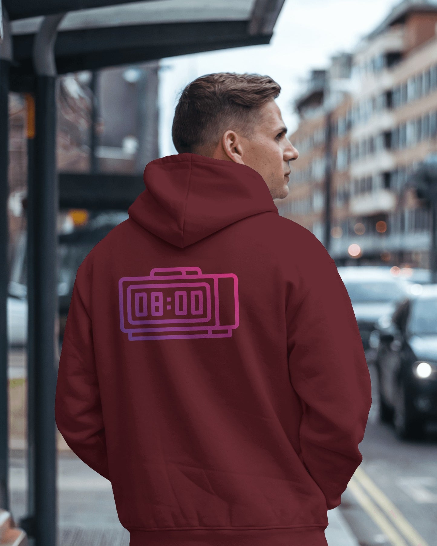 Retro Alarm Clock Men's Back Design Heavy Blend™ Hoodie