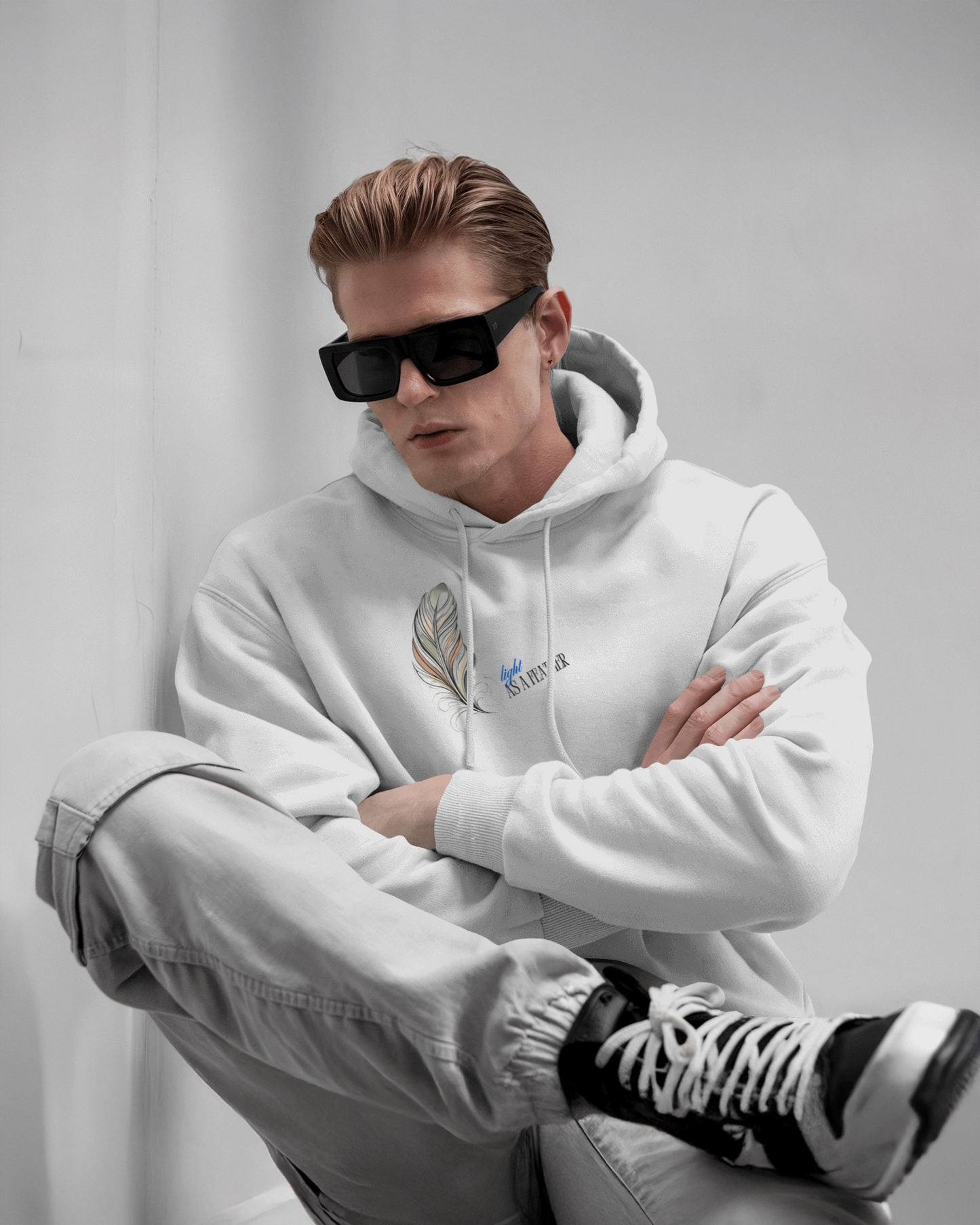 Inspirational Feather Men Heavy Blend Hoodie- Exclusive Minimal Design