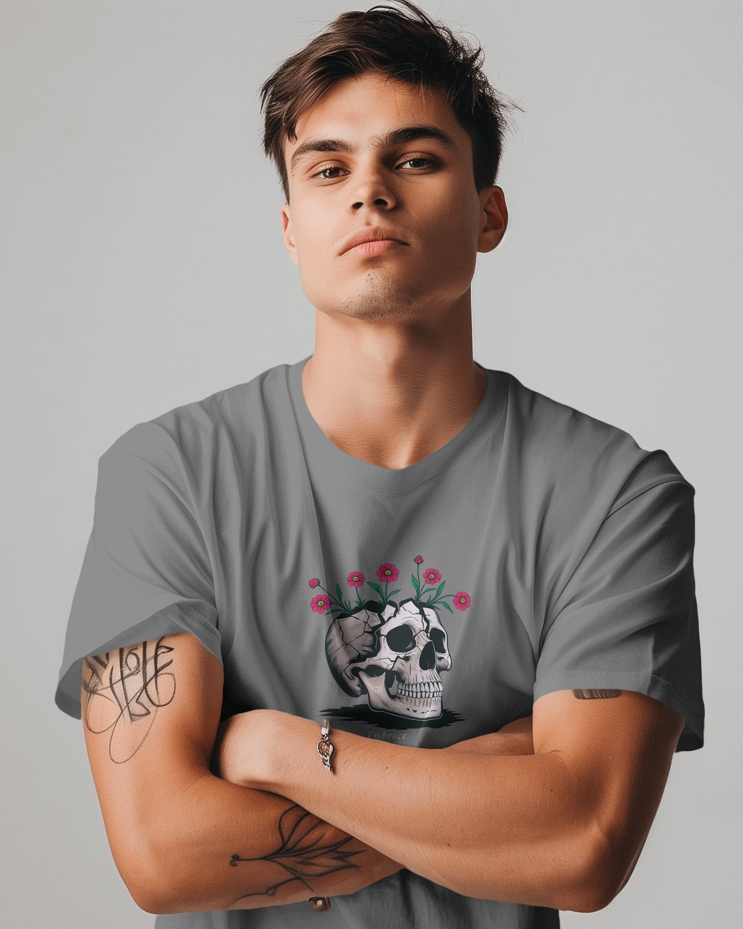 Men Heavy Cotton Tee- Floral Skull Design Exclusive Edition