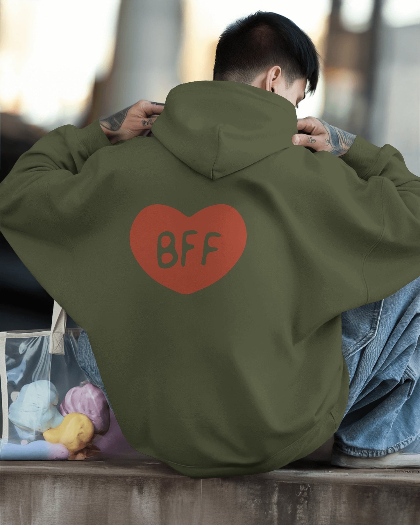 BFF Heart Hoodie - Men's Heavy Blend for Friendship Celebrations