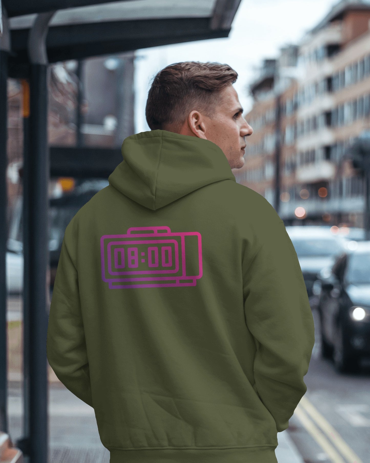 Retro Alarm Clock Men's Back Design Heavy Blend™ Hoodie