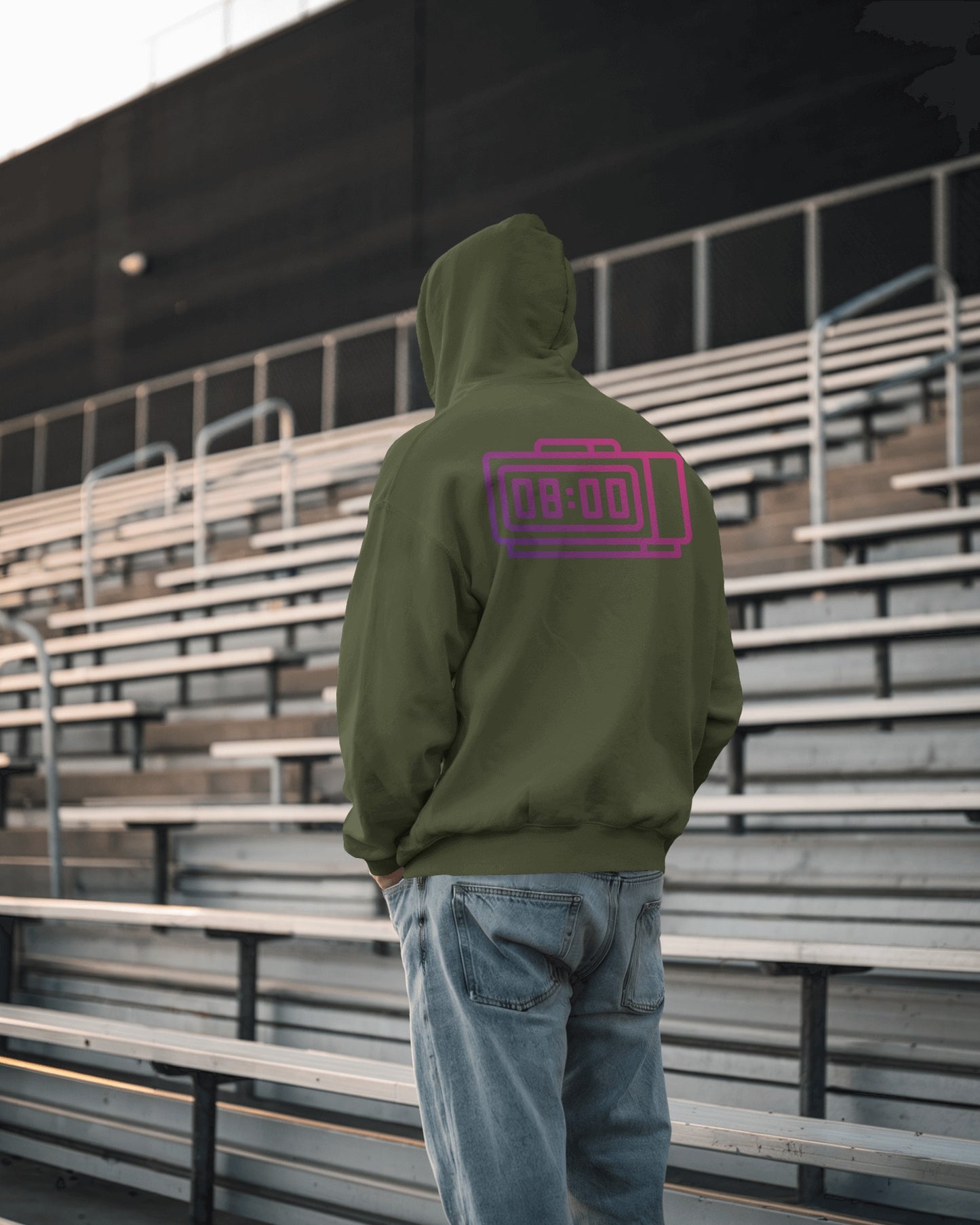 Retro Alarm Clock Men's Back Design Heavy Blend™ Hoodie