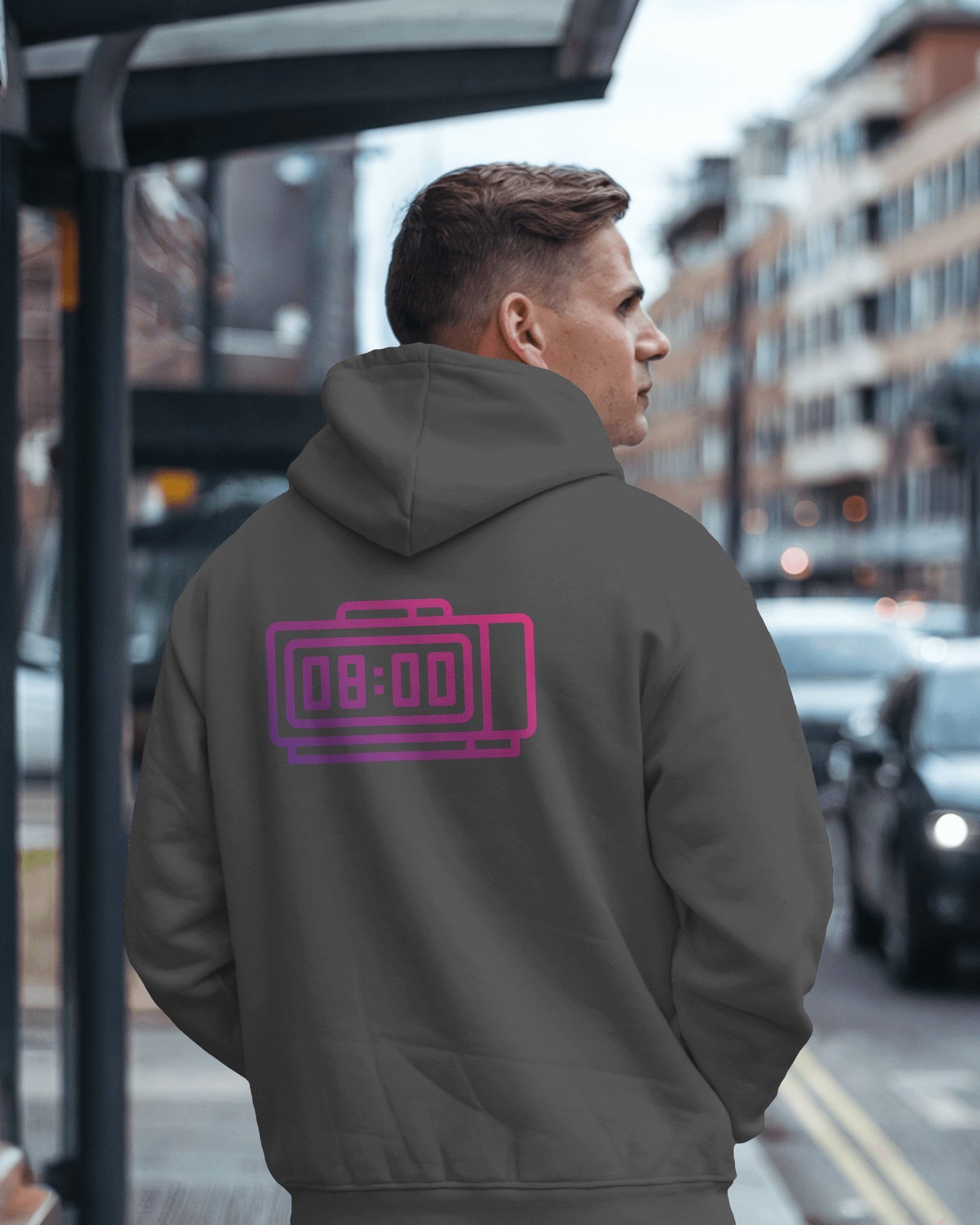 Retro Alarm Clock Men's Back Design Heavy Blend™ Hoodie