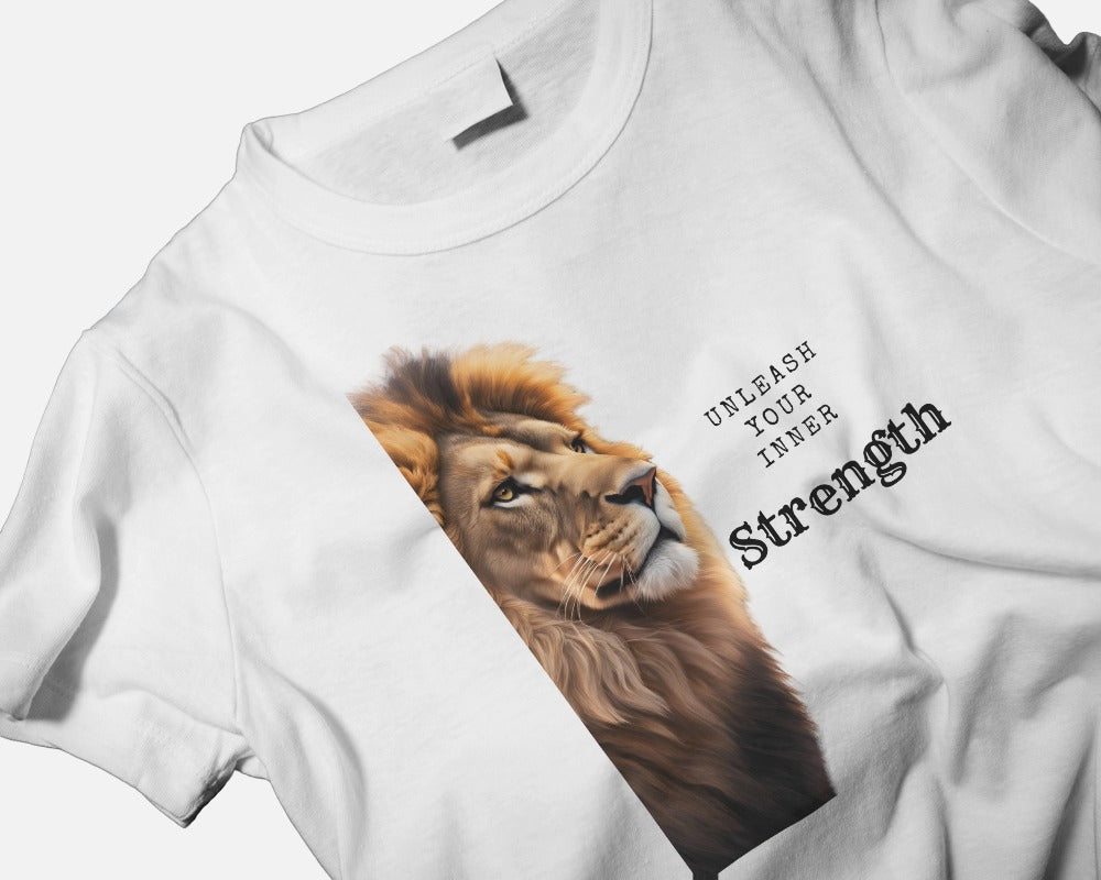 Men Heavy Cotton Tee Lion Design - Unleash Your Inner Strength