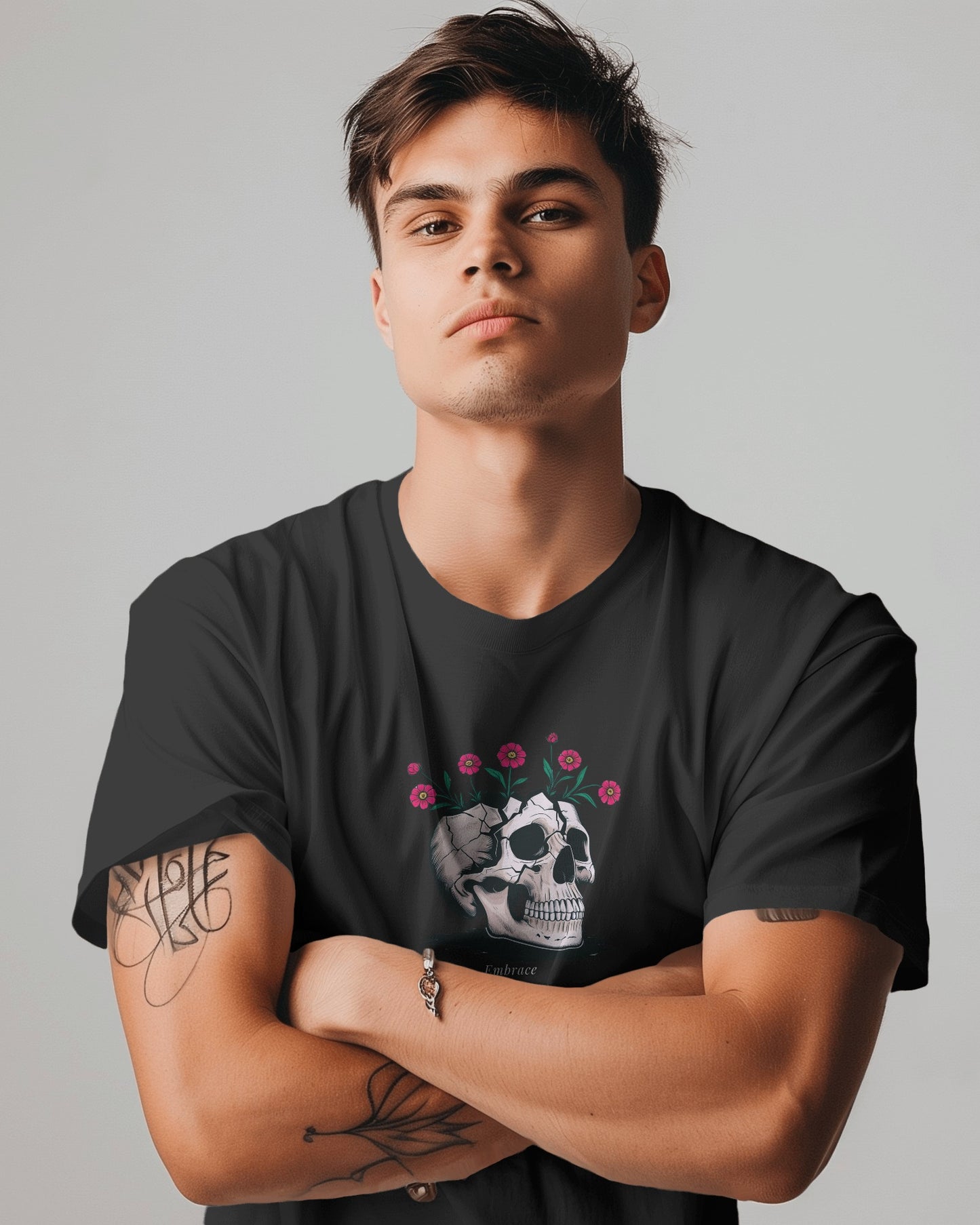 Men Heavy Cotton Tee- Floral Skull Design Exclusive Edition