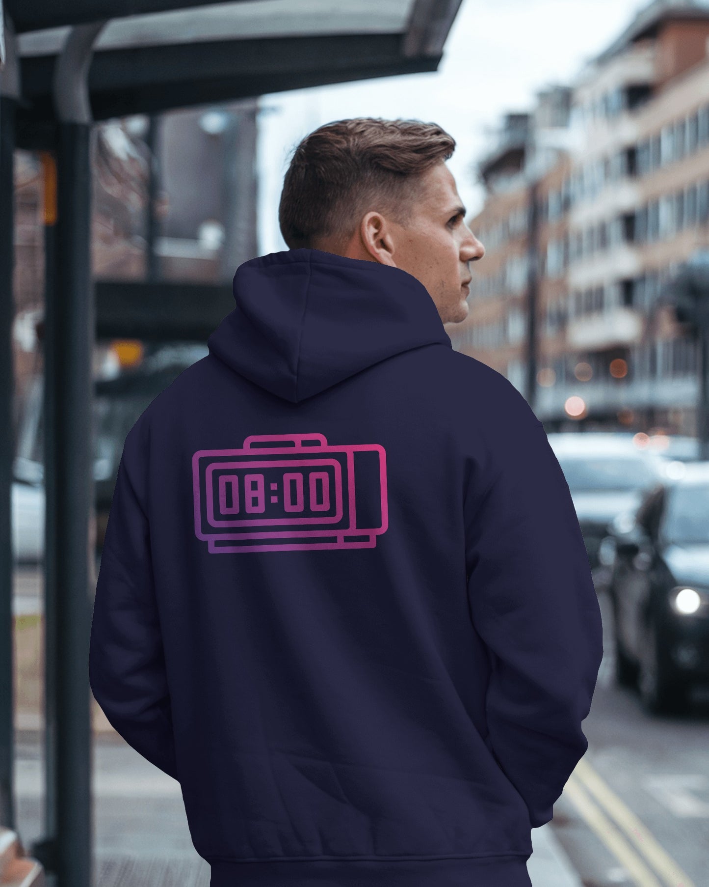 Retro Alarm Clock Men's Back Design Heavy Blend™ Hoodie