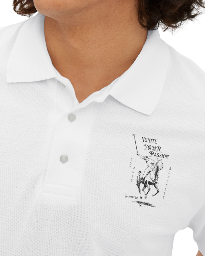 Men's Piqué Polo T-Shirt with RaymaxUS Horse Rider Design - Perfect for Everyday Wear