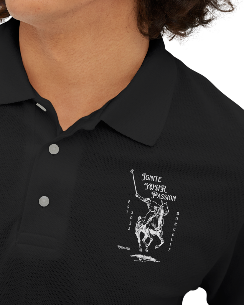 Men's Piqué Polo T-Shirt with RaymaxUS Horse Rider Design - Perfect for Everyday Wear