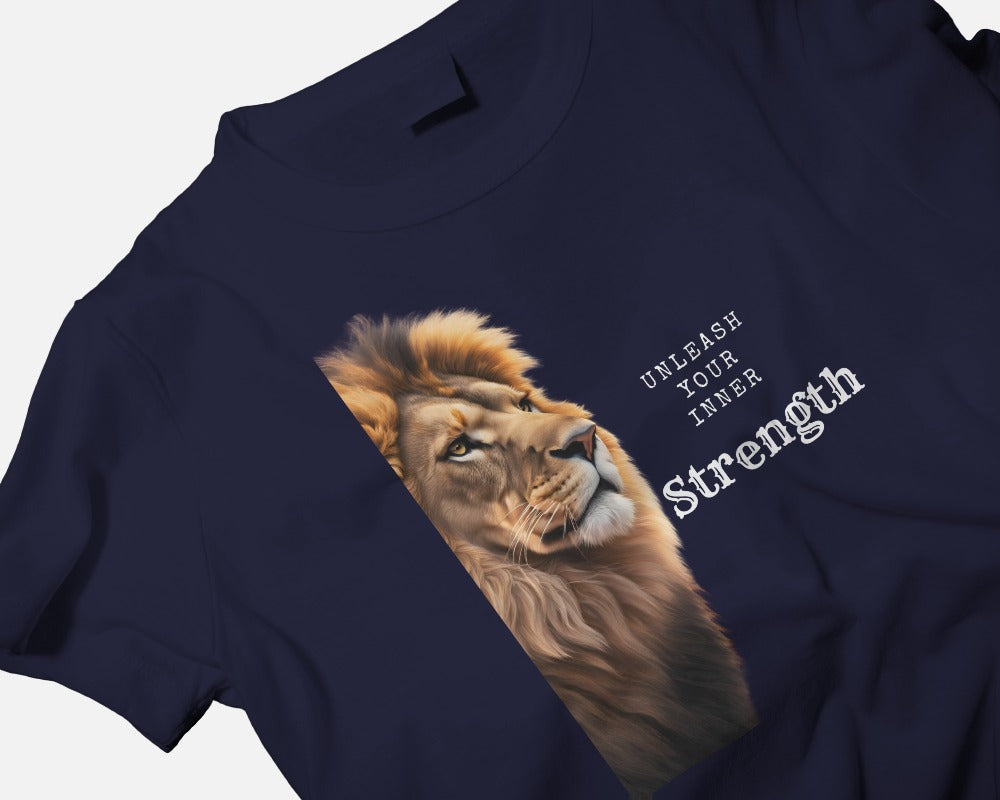 Men Heavy Cotton Tee Lion Design - Unleash Your Inner Strength