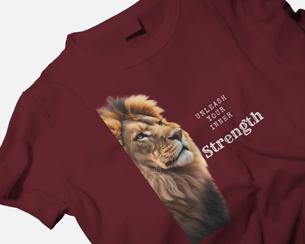 Men Heavy Cotton Tee Lion Design - Unleash Your Inner Strength