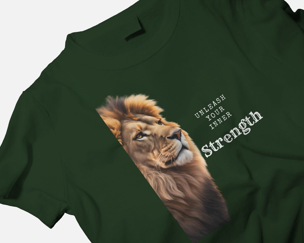 Men Heavy Cotton Tee Lion Design - Unleash Your Inner Strength