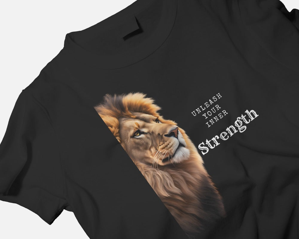 Men Heavy Cotton Tee Lion Design - Unleash Your Inner Strength