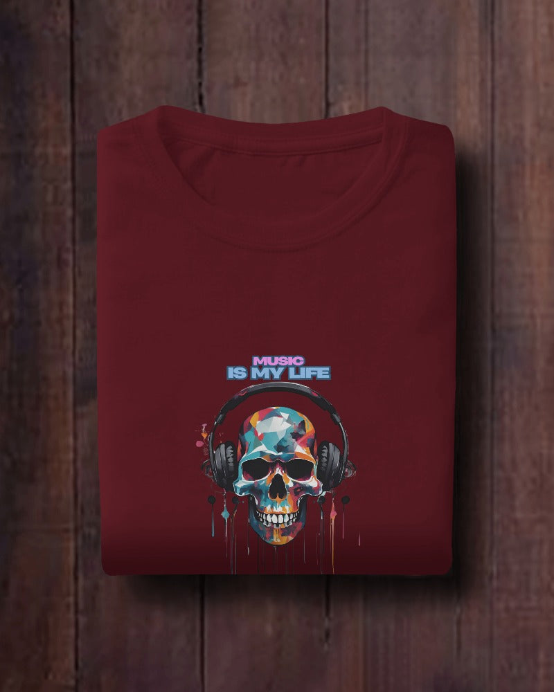 Music Is My Life Men Heavy Cotton Tee - Colorful Skull Design RaymaxUS Exclusives