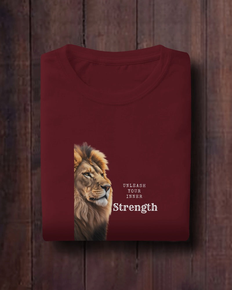 Men Heavy Cotton Tee Lion Design - Unleash Your Inner Strength