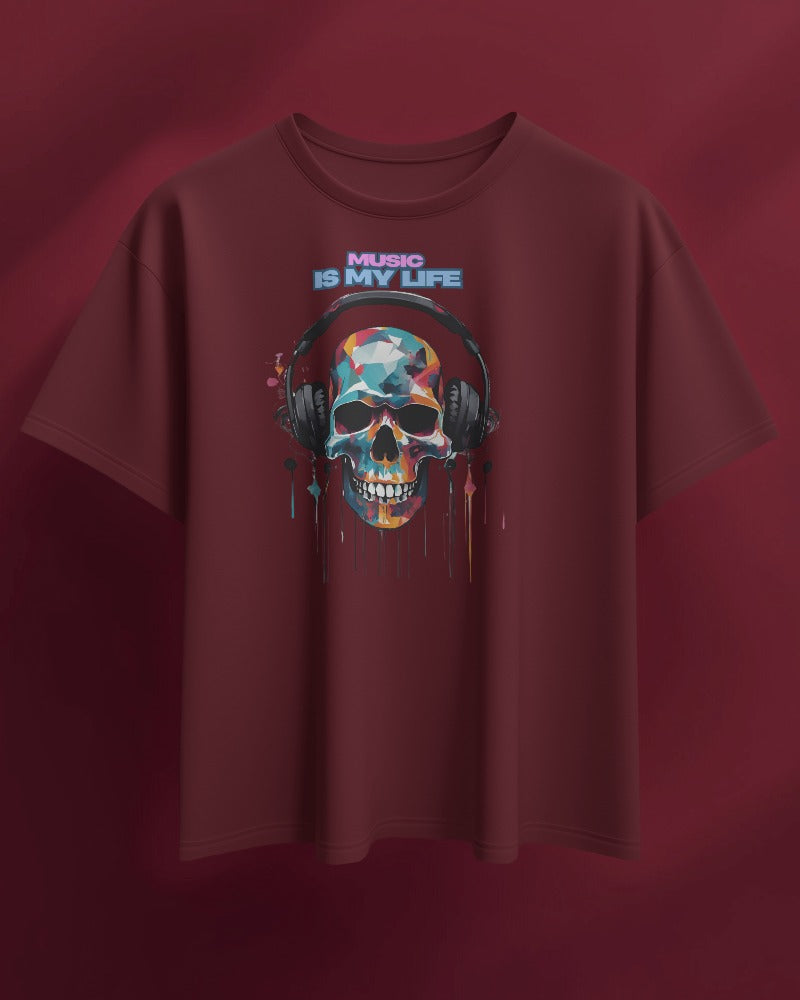 Music Is My Life Men Heavy Cotton Tee - Colorful Skull Design RaymaxUS Exclusives