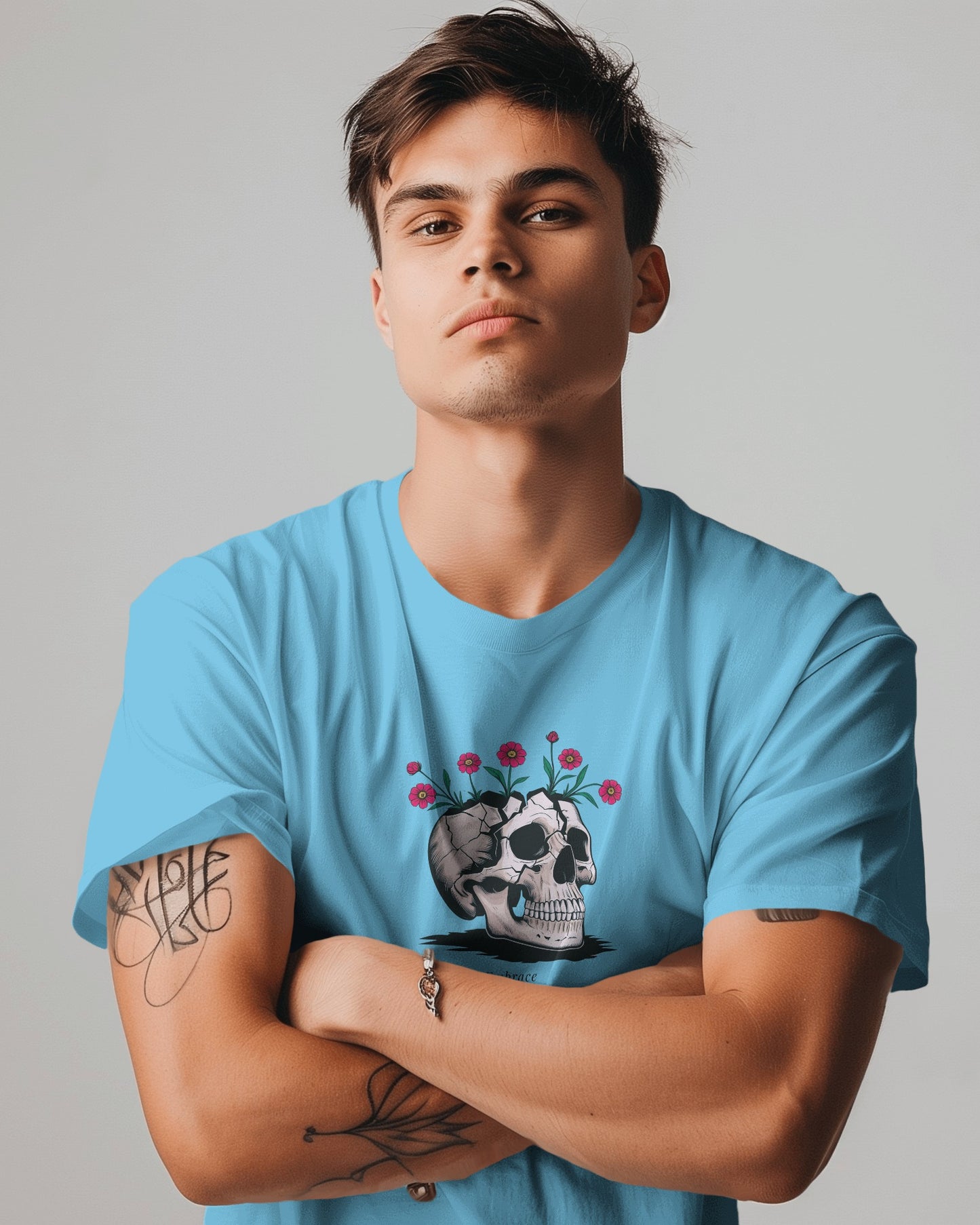 Men Heavy Cotton Tee- Floral Skull Design Exclusive Edition
