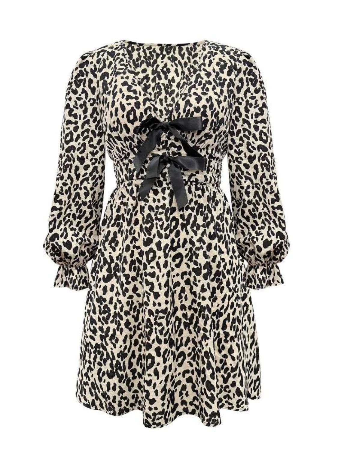 Leopard V-Neck Dress with Flounce Sleeves