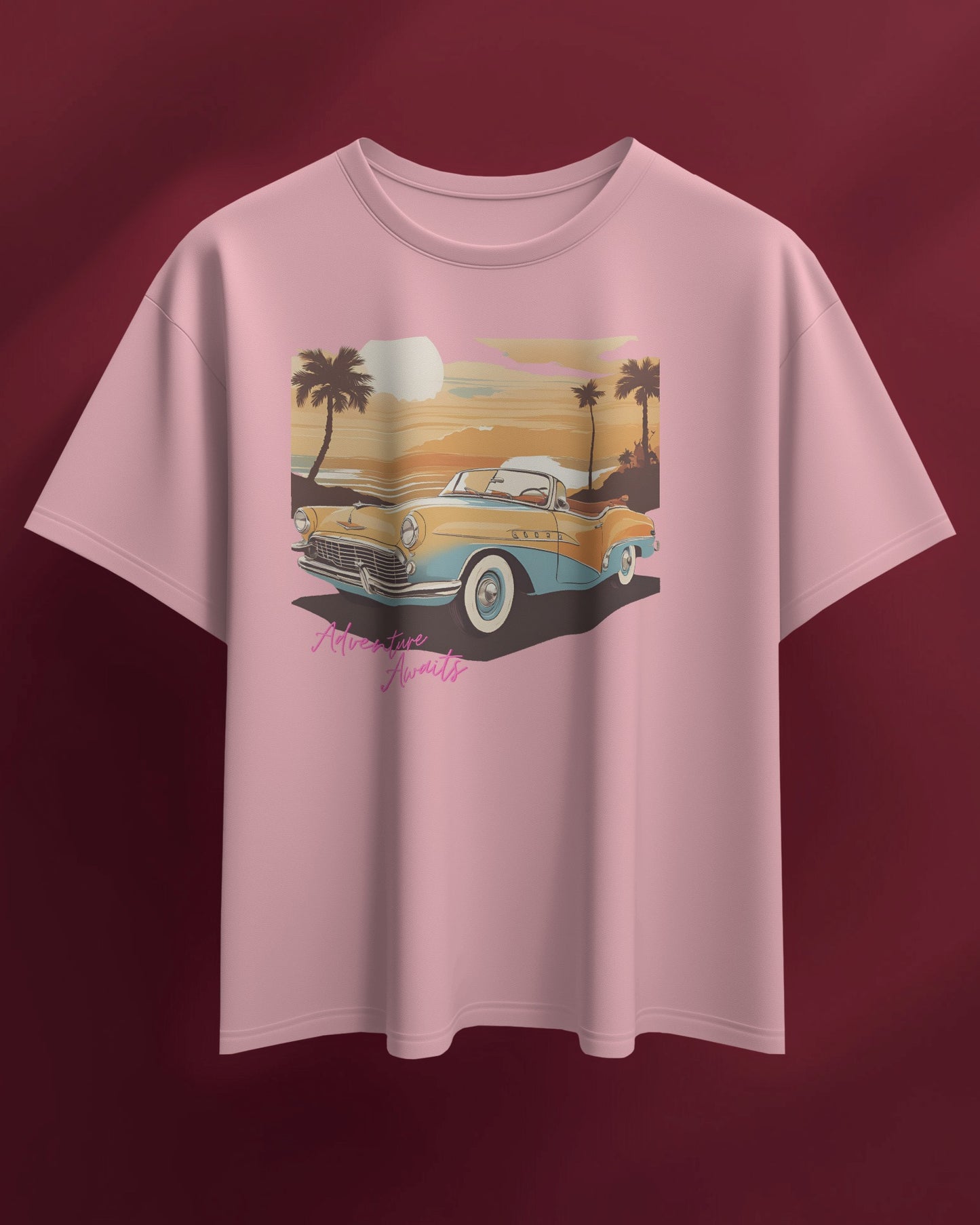 Women Summer Heavy Cotton Tee- Retro Sunset Adventure Awaits Exclusive T-Shirt