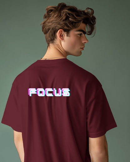 Men Heavy Cotton Tee - 'FOCUS' Retro Graphic T-Shirt for Motivated Individuals