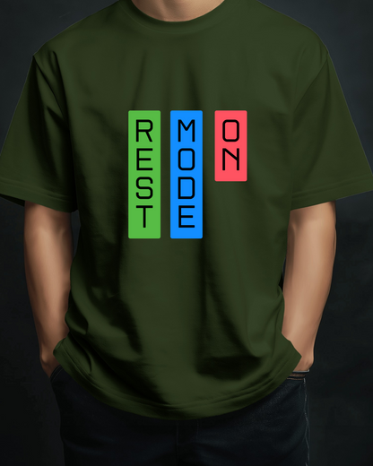 Rest Mode On Men Heavy Cotton Tee - Comfortable Relaxation T-Shirt