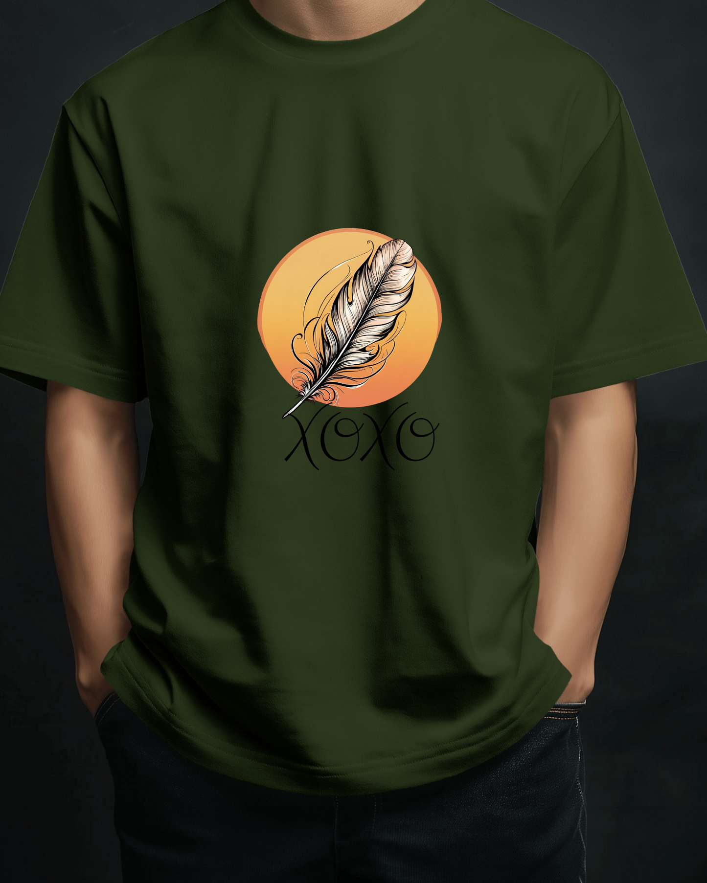 XOXO Feather Men Heavy Cotton Tee - Perfect for Casual Outings and Cozy Days