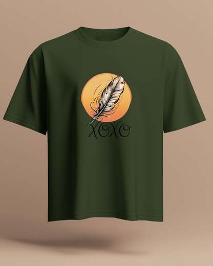 XOXO Feather Men Heavy Cotton Tee - Perfect for Casual Outings and Cozy Days