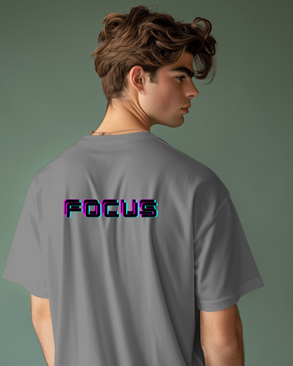 Men Heavy Cotton Tee - 'FOCUS' Retro Graphic T-Shirt for Motivated Individuals