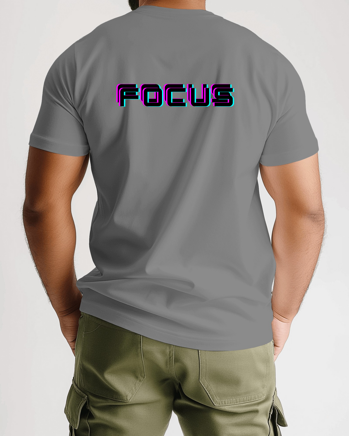 Men Heavy Cotton Tee - 'FOCUS' Retro Graphic T-Shirt for Motivated Individuals