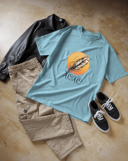 XOXO Feather Men Heavy Cotton Tee - Perfect for Casual Outings and Cozy Days