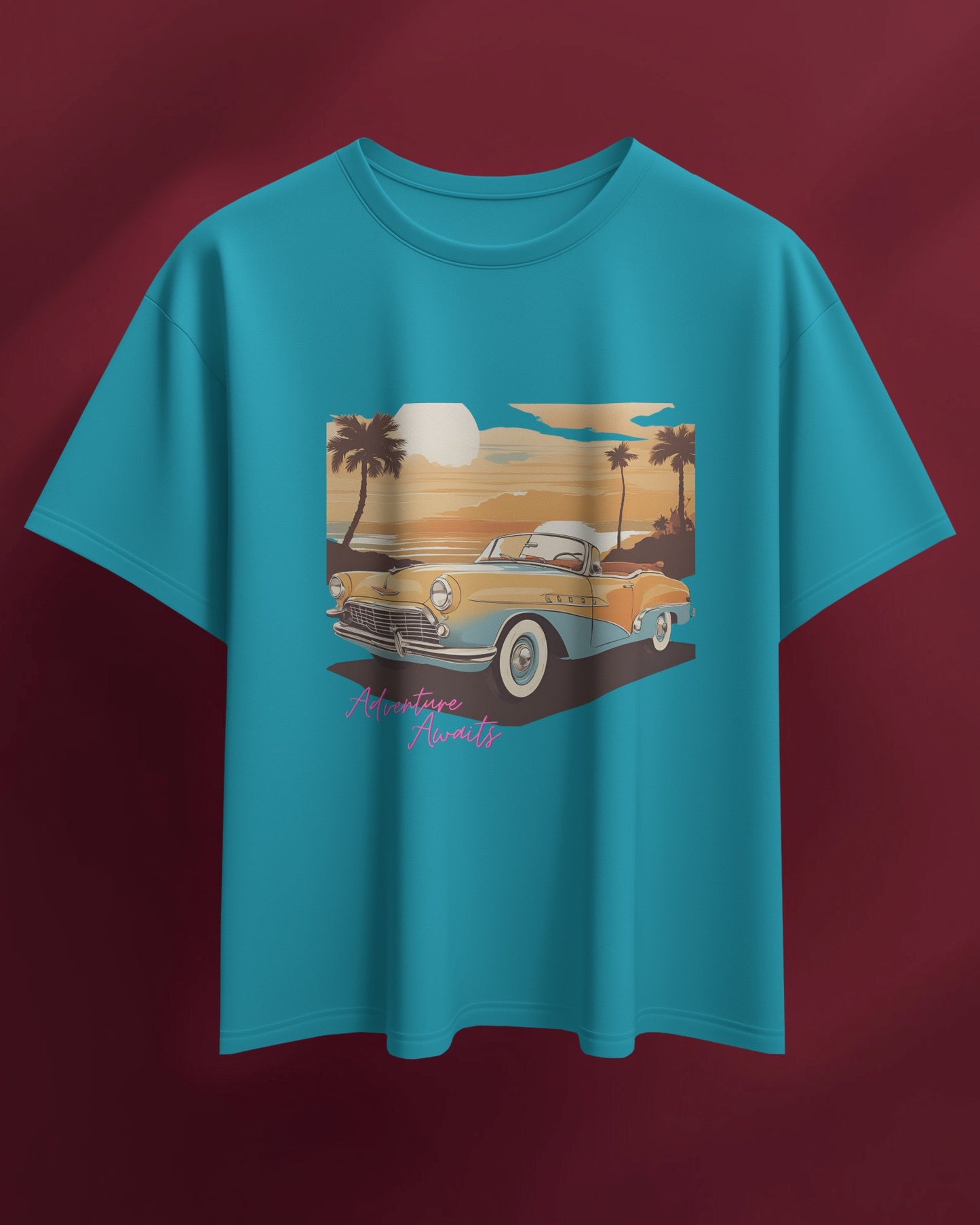 Men Summer Heavy Cotton Tee- Retro Sunset Adventure Awaits Exclusive T-Shirt