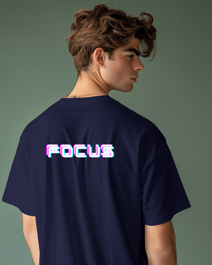 Men Heavy Cotton Tee - 'FOCUS' Retro Graphic T-Shirt for Motivated Individuals