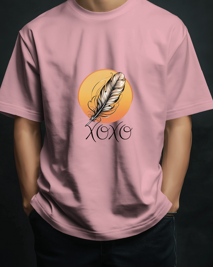 XOXO Feather Men Heavy Cotton Tee - Perfect for Casual Outings and Cozy Days