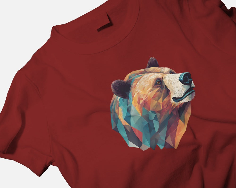 Geometric Bear Men Heavy Cotton Tee - Nature Lover's Graphic T-Shirt