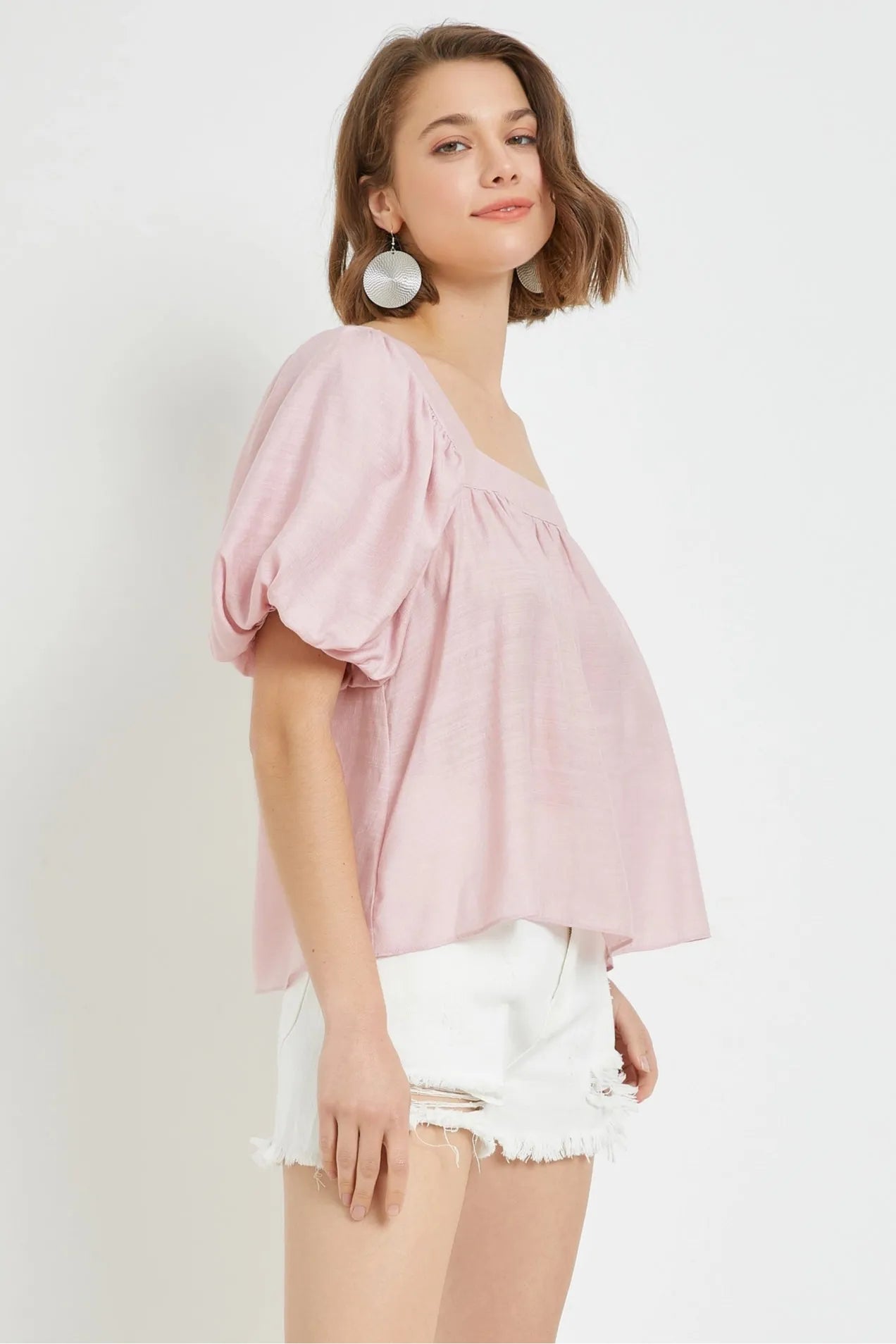 Square Neck Puff Short Sleeve Top