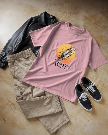 XOXO Feather Men Heavy Cotton Tee - Perfect for Casual Outings and Cozy Days