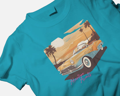 Men Summer Heavy Cotton Tee- Retro Sunset Adventure Awaits Exclusive T-Shirt