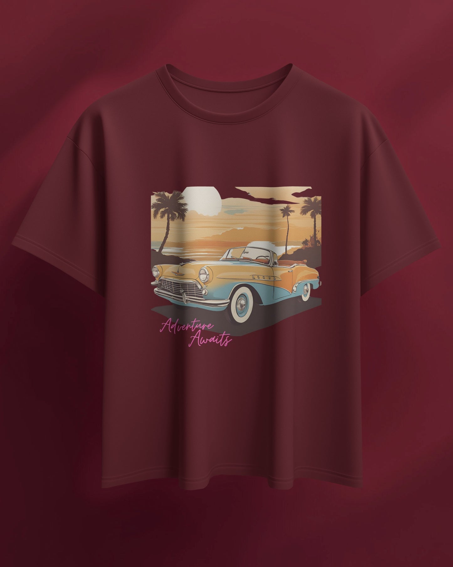 Women Summer Heavy Cotton Tee- Retro Sunset Adventure Awaits Exclusive T-Shirt