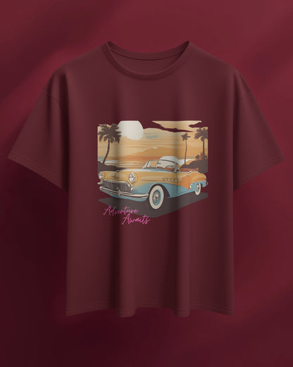 Men Summer Heavy Cotton Tee- Retro Sunset Adventure Awaits Exclusive T-Shirt