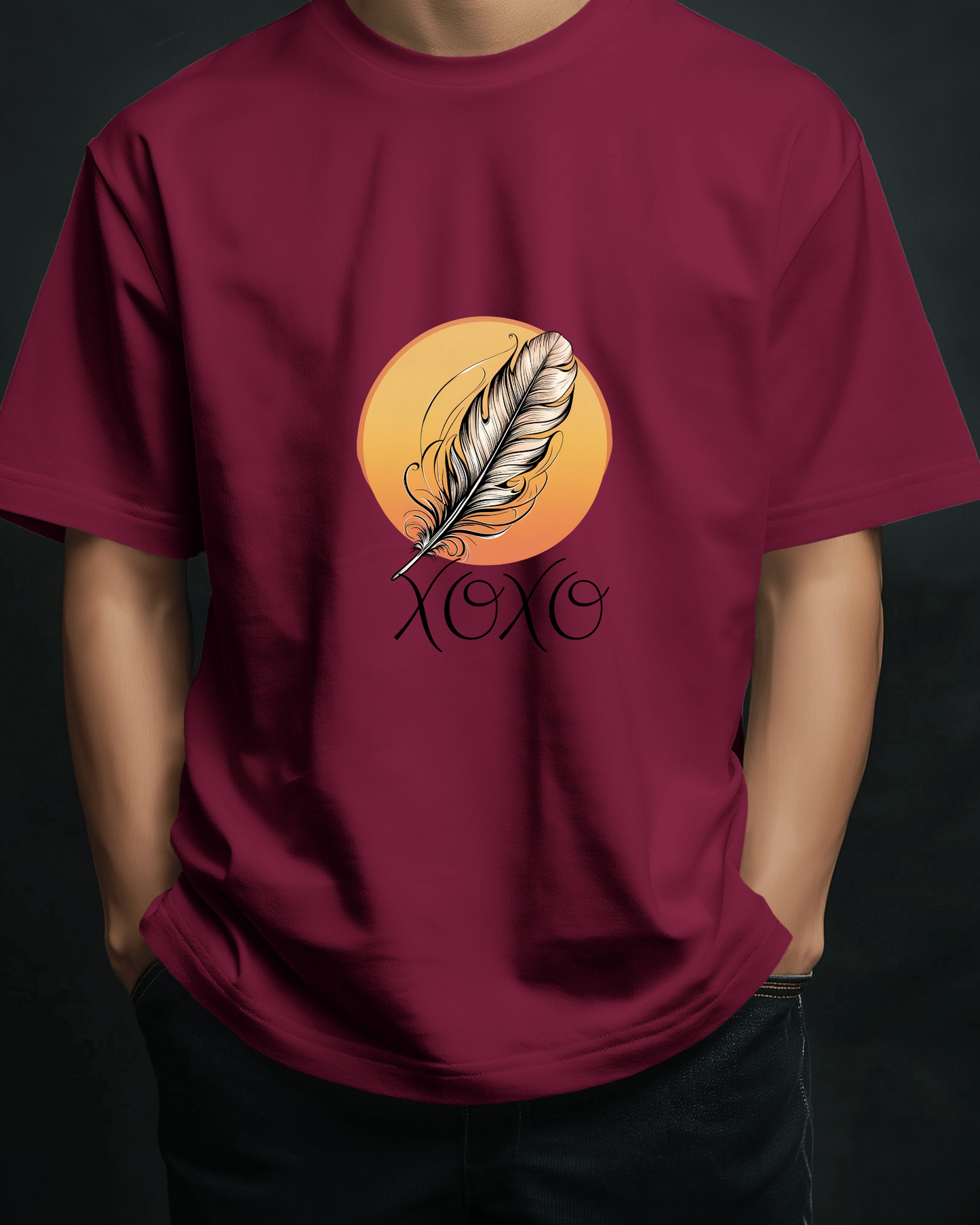 XOXO Feather Men Heavy Cotton Tee - Perfect for Casual Outings and Cozy Days