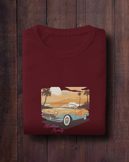 Men Summer Heavy Cotton Tee- Retro Sunset Adventure Awaits Exclusive T-Shirt