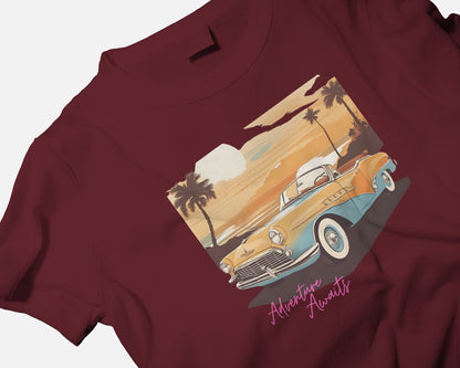 Women Summer Heavy Cotton Tee- Retro Sunset Adventure Awaits Exclusive T-Shirt