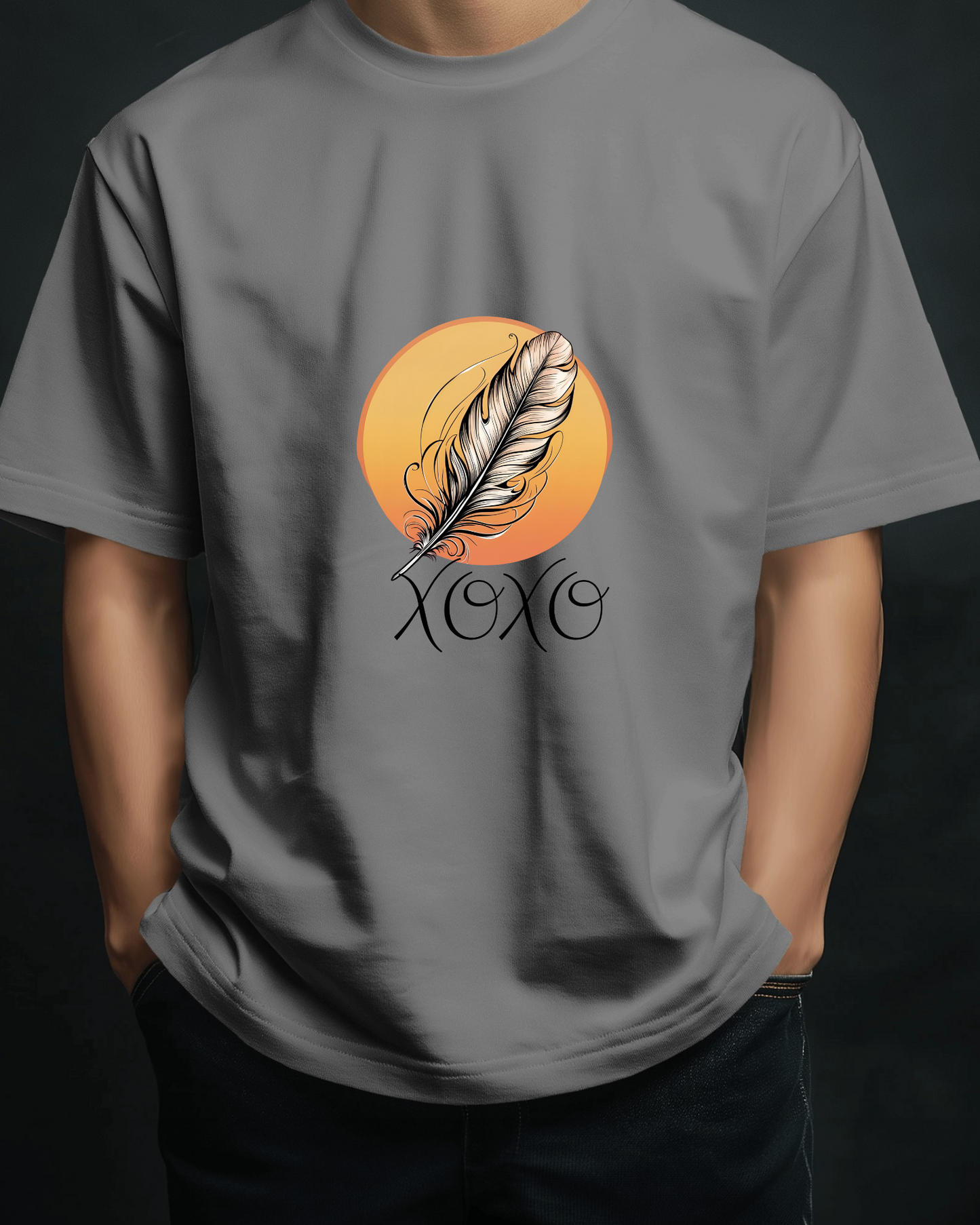 XOXO Feather Men Heavy Cotton Tee - Perfect for Casual Outings and Cozy Days