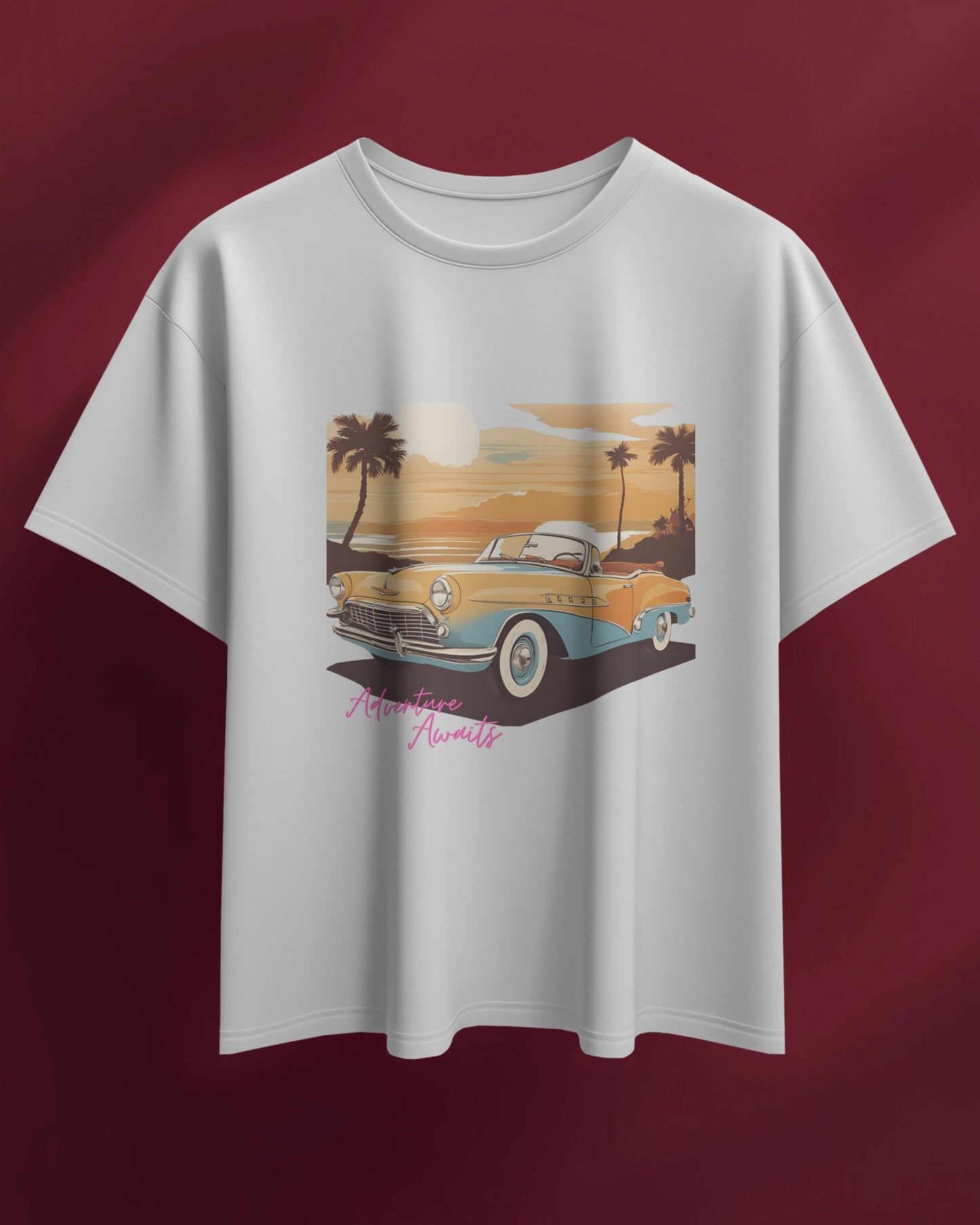 Men Summer Heavy Cotton Tee- Retro Sunset Adventure Awaits Exclusive T-Shirt