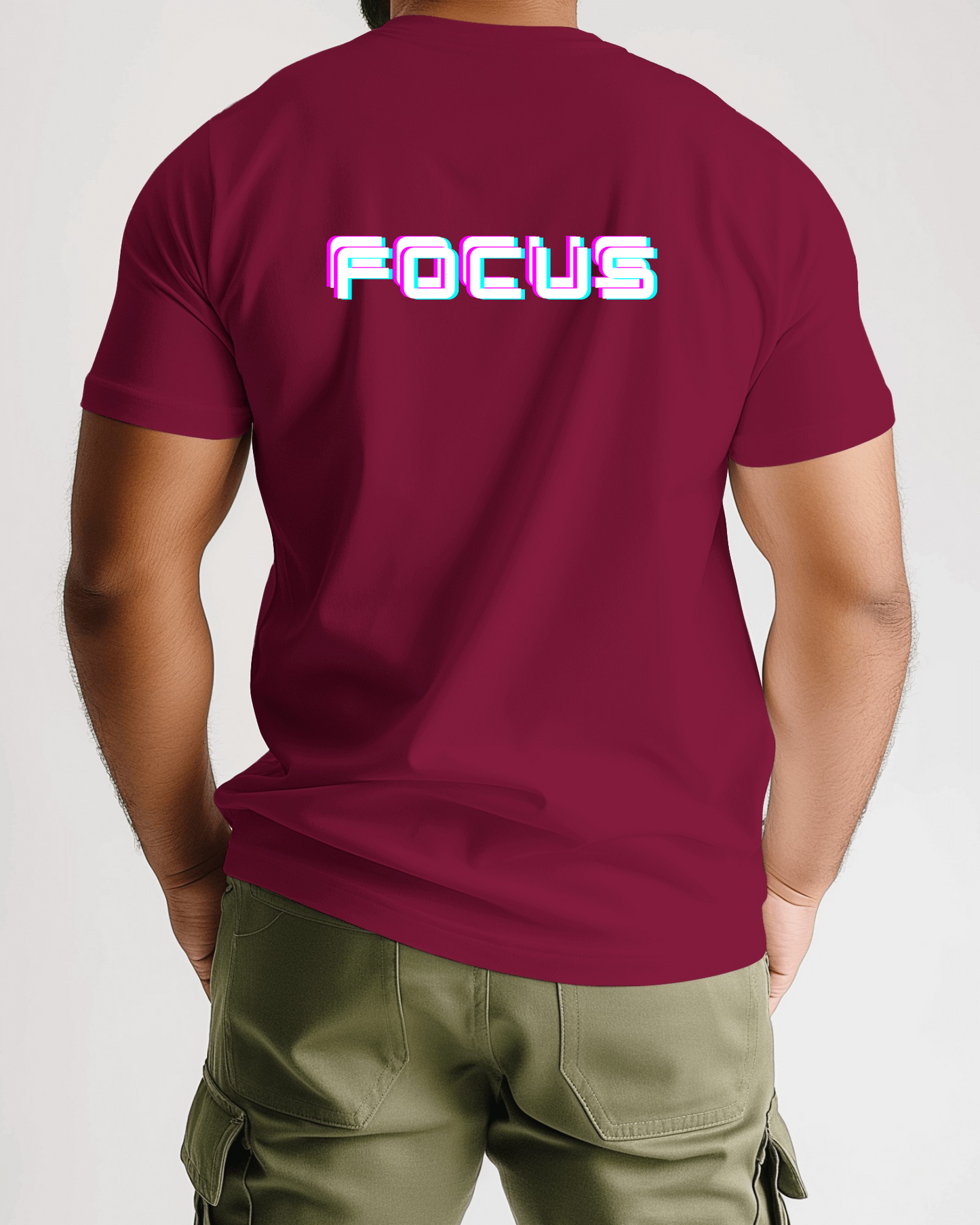 Men Heavy Cotton Tee - 'FOCUS' Retro Graphic T-Shirt for Motivated Individuals