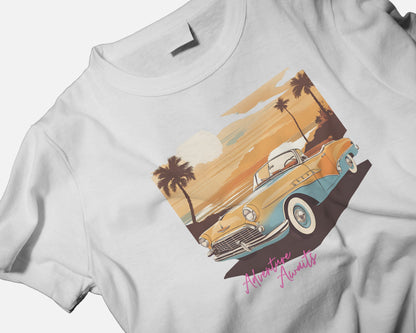 Women Summer Heavy Cotton Tee- Retro Sunset Adventure Awaits Exclusive T-Shirt