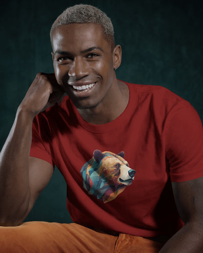 Geometric Bear Men Heavy Cotton Tee - Nature Lover's Graphic T-Shirt
