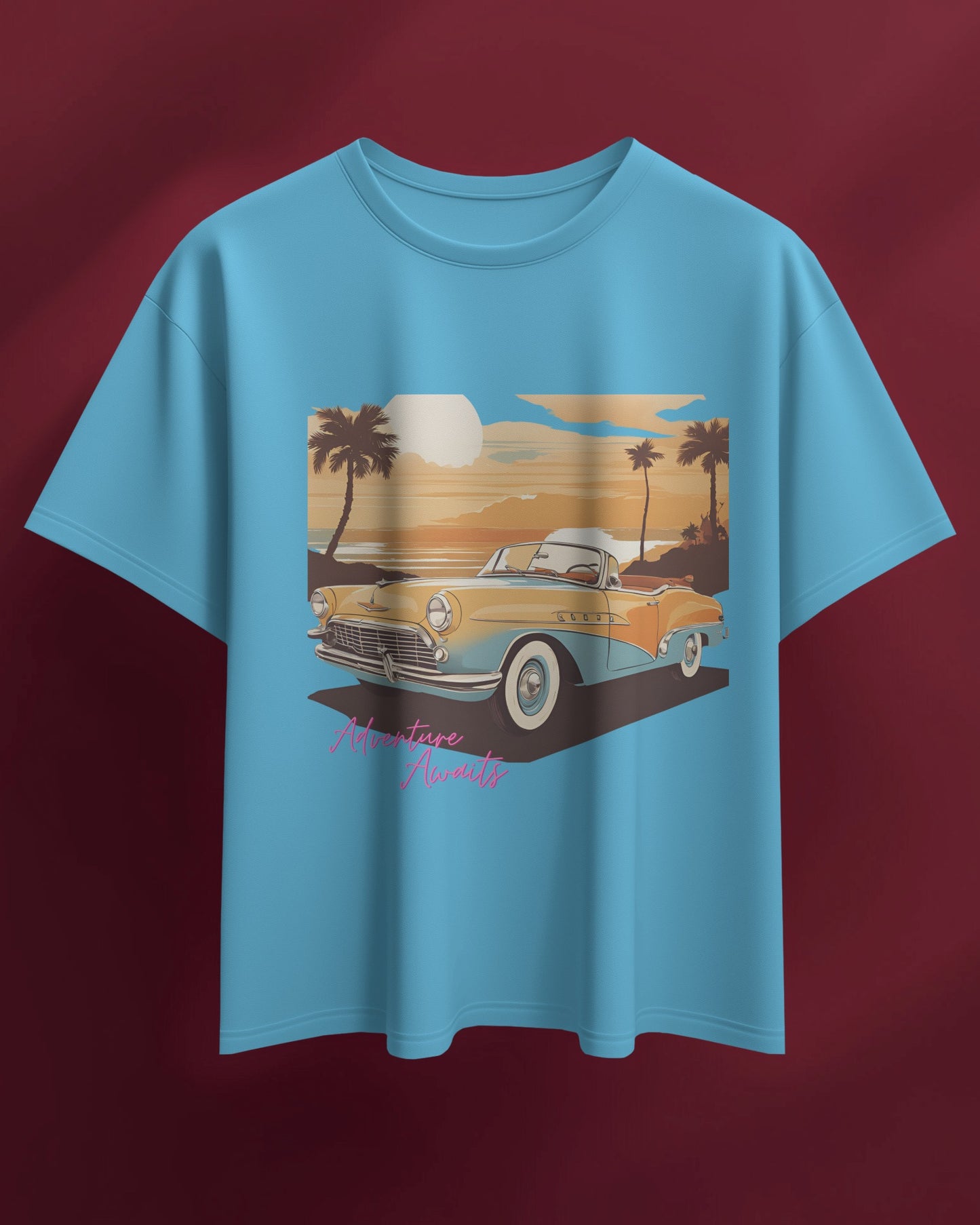 Men Summer Heavy Cotton Tee- Retro Sunset Adventure Awaits Exclusive T-Shirt