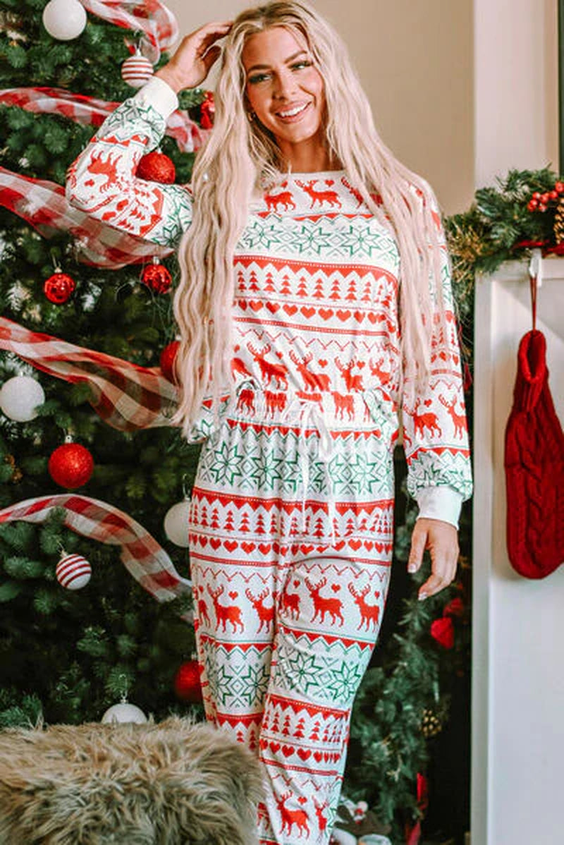 Christmas Element round Neck Top and Pants Lounge Set